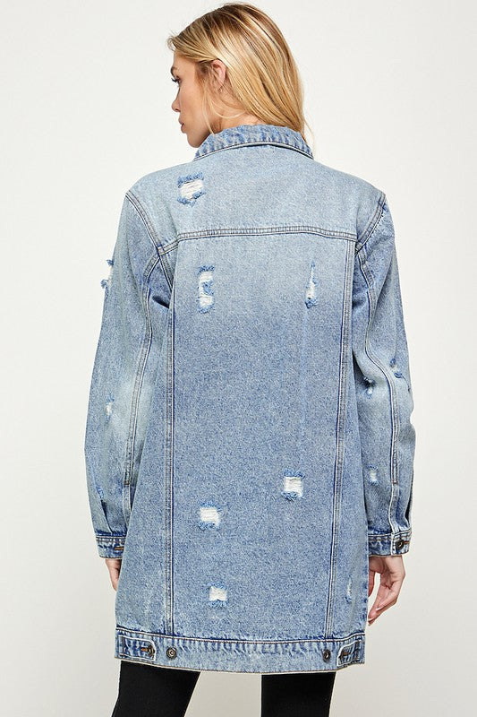 Holly Distressed Casual Spring Denim Button Down Jacket