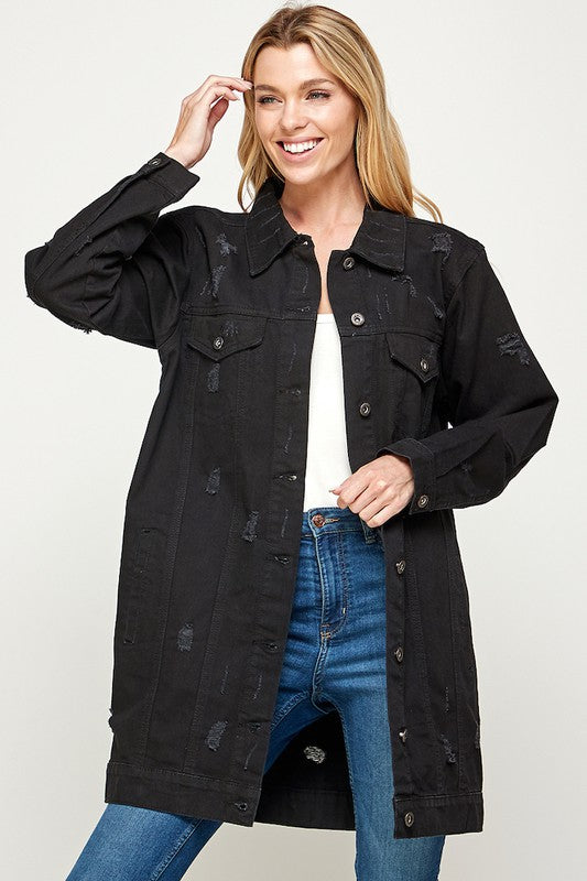 Holly Distressed Casual Spring Denim Button Down Jacket