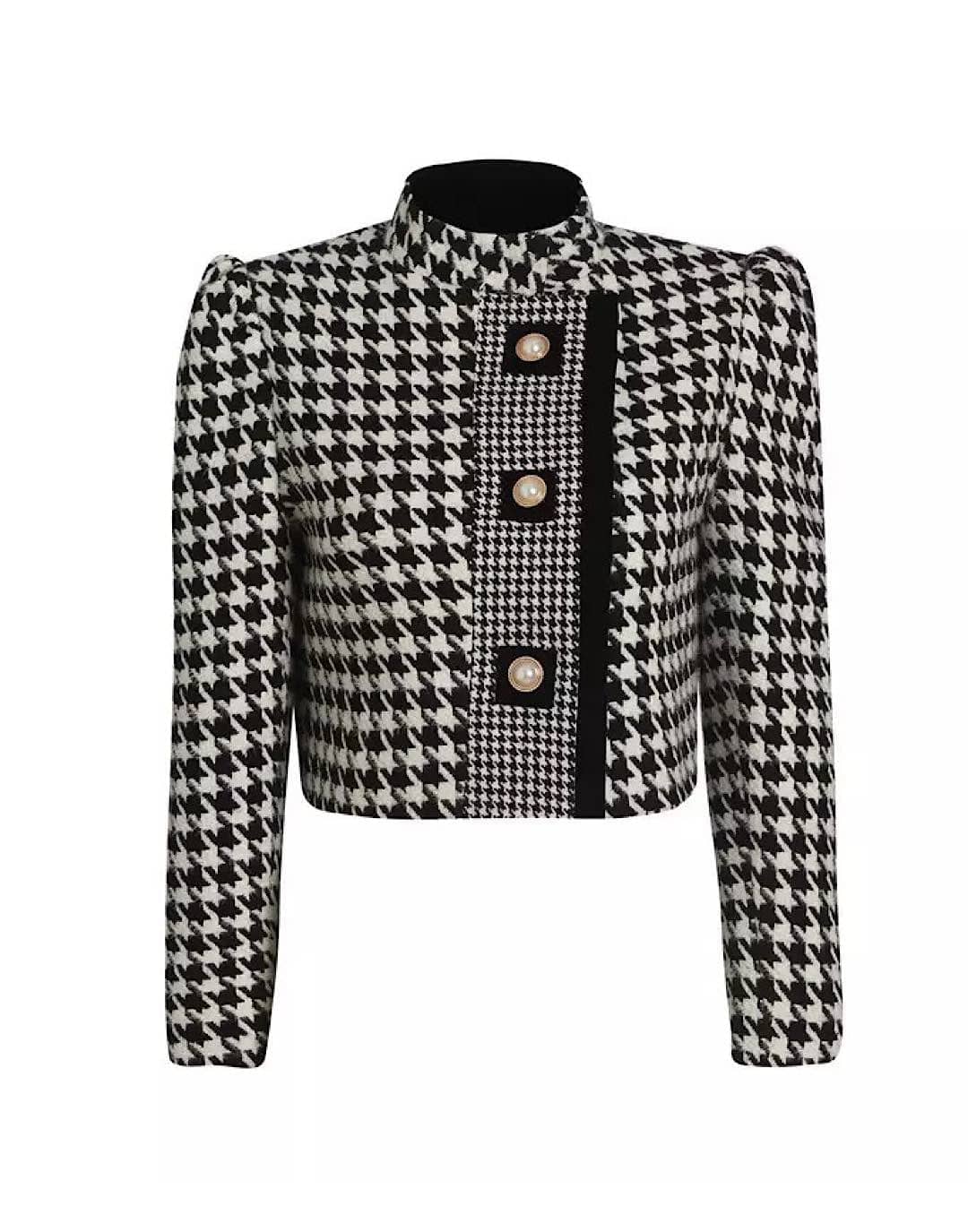 Houndstooth Cropped Tweed Coat