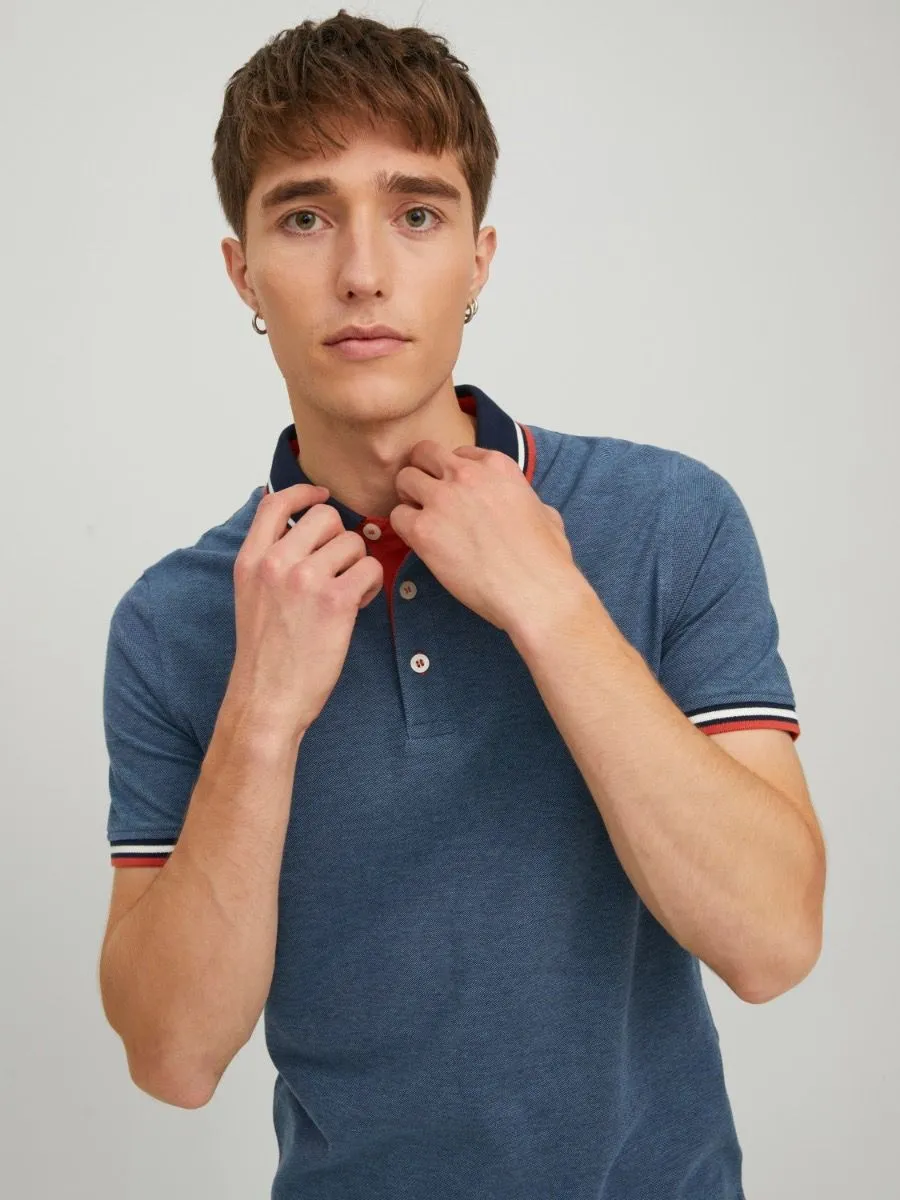 Jack & Jones Paulos Tipped Polo Shirt Denim Blue