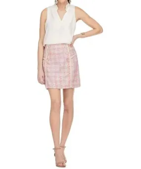 Jade Plaid Button Trimmed Skirt In Pastel