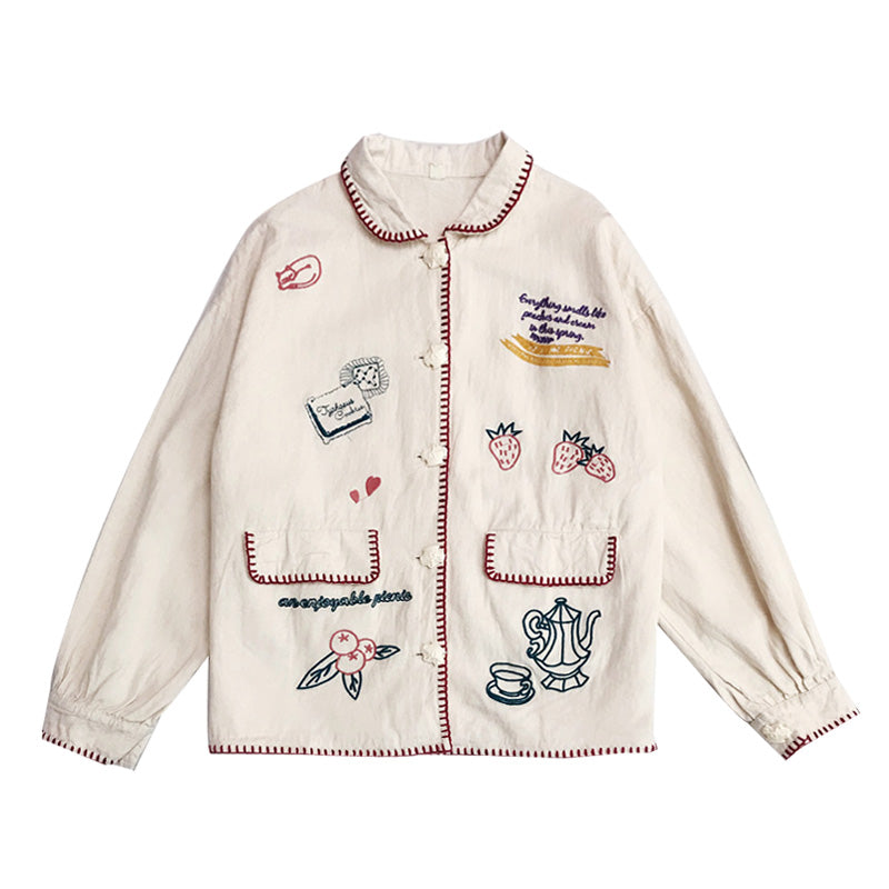 JAPANESE PREPPY STRAWBERRY EMBROIDERED COAT BY24031