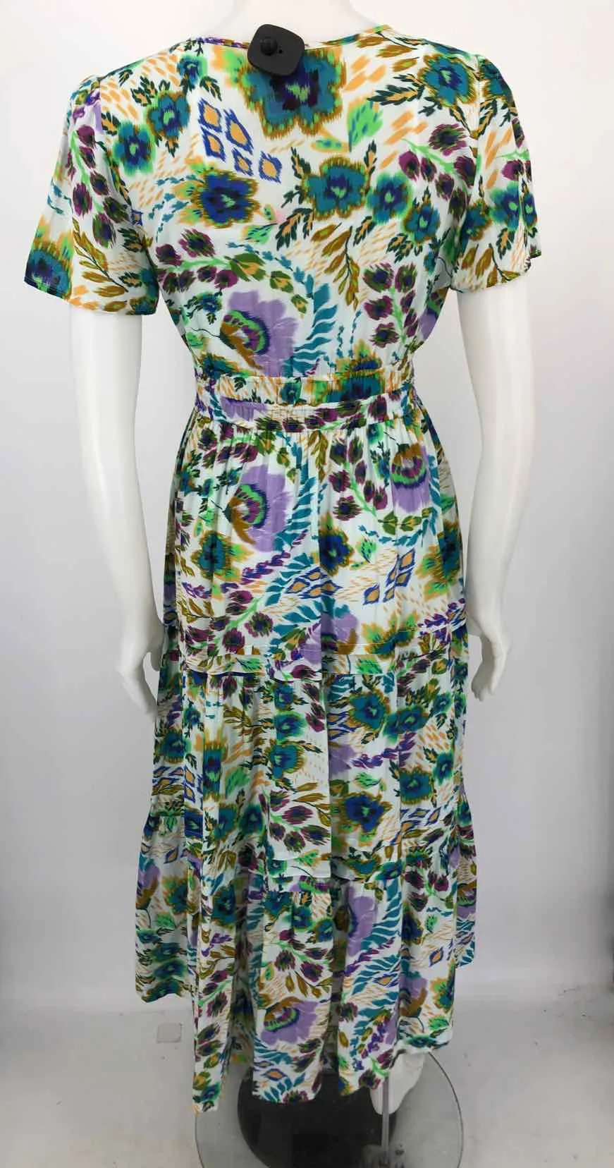 JOHNNY WAS White Green Multi Print Maxi Length Size X-SMALL Dress