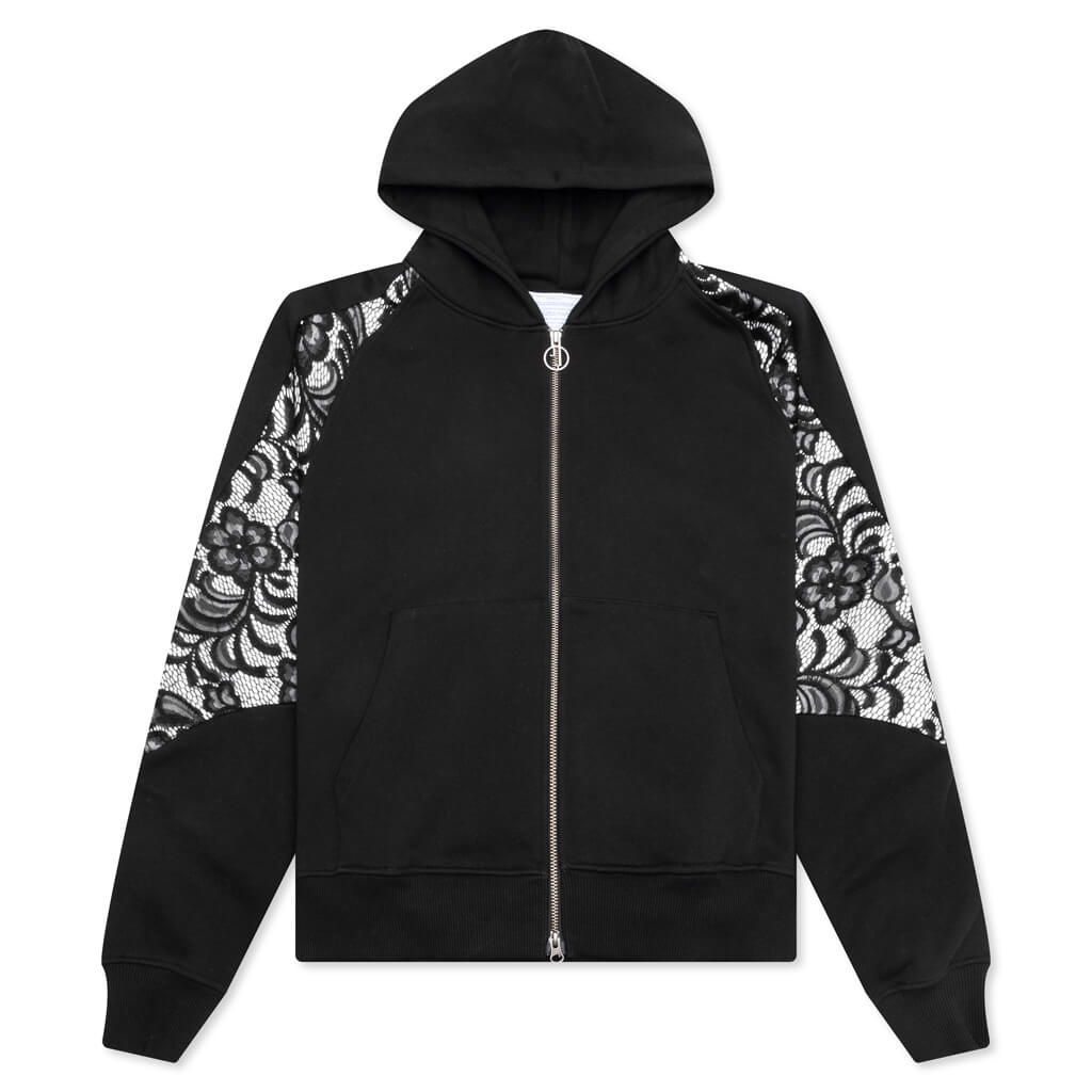 Lace Panel Hoodie - Black