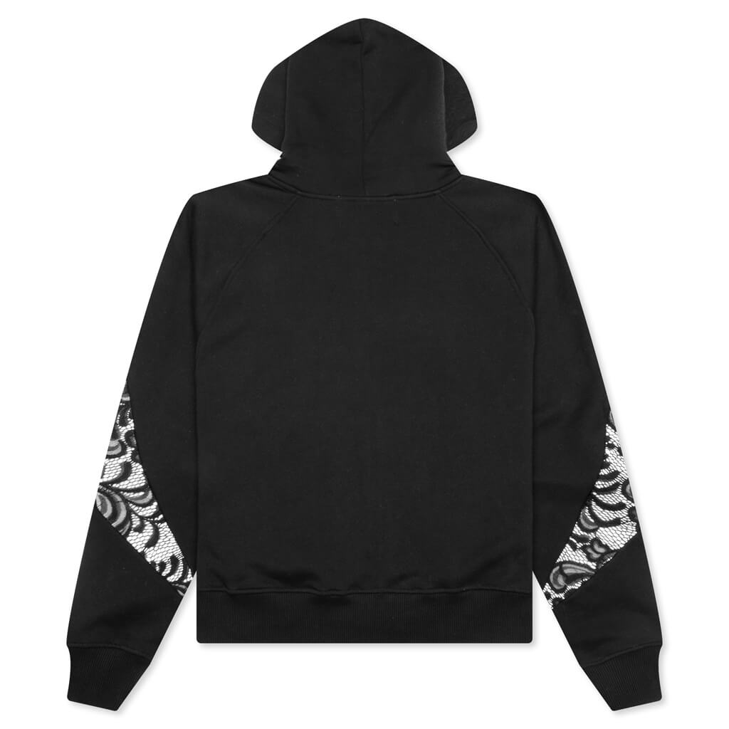 Lace Panel Hoodie - Black