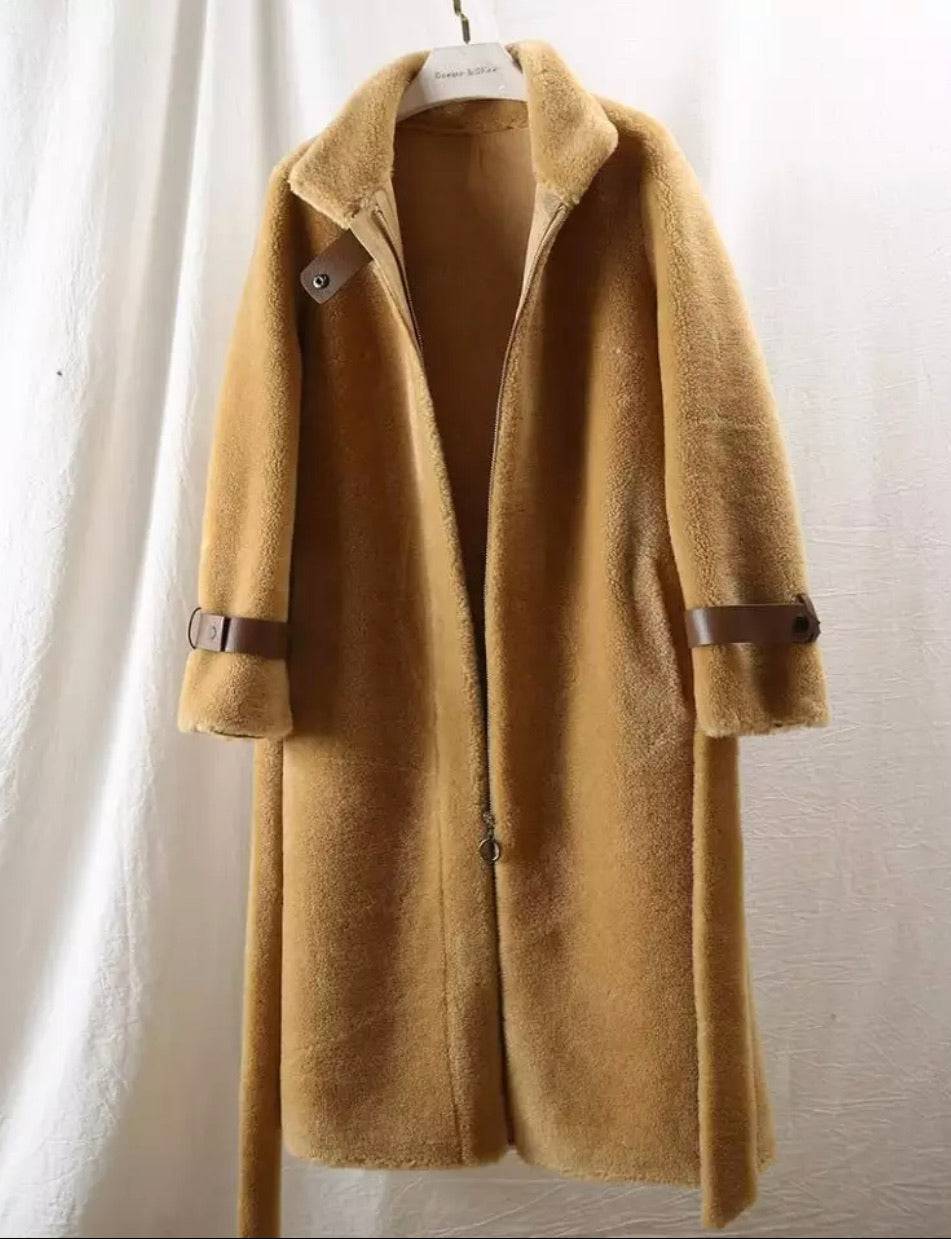 Lamb Wool Genuine Sheep Shearing Fur Belted Teddy Coat