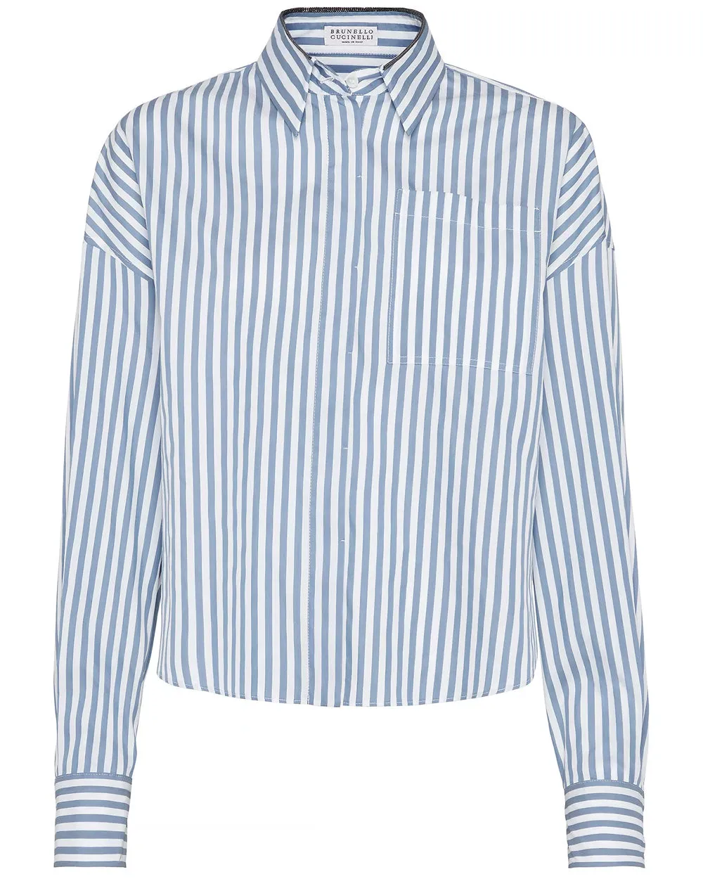 Light Blue and White Stripe Silk Blouse