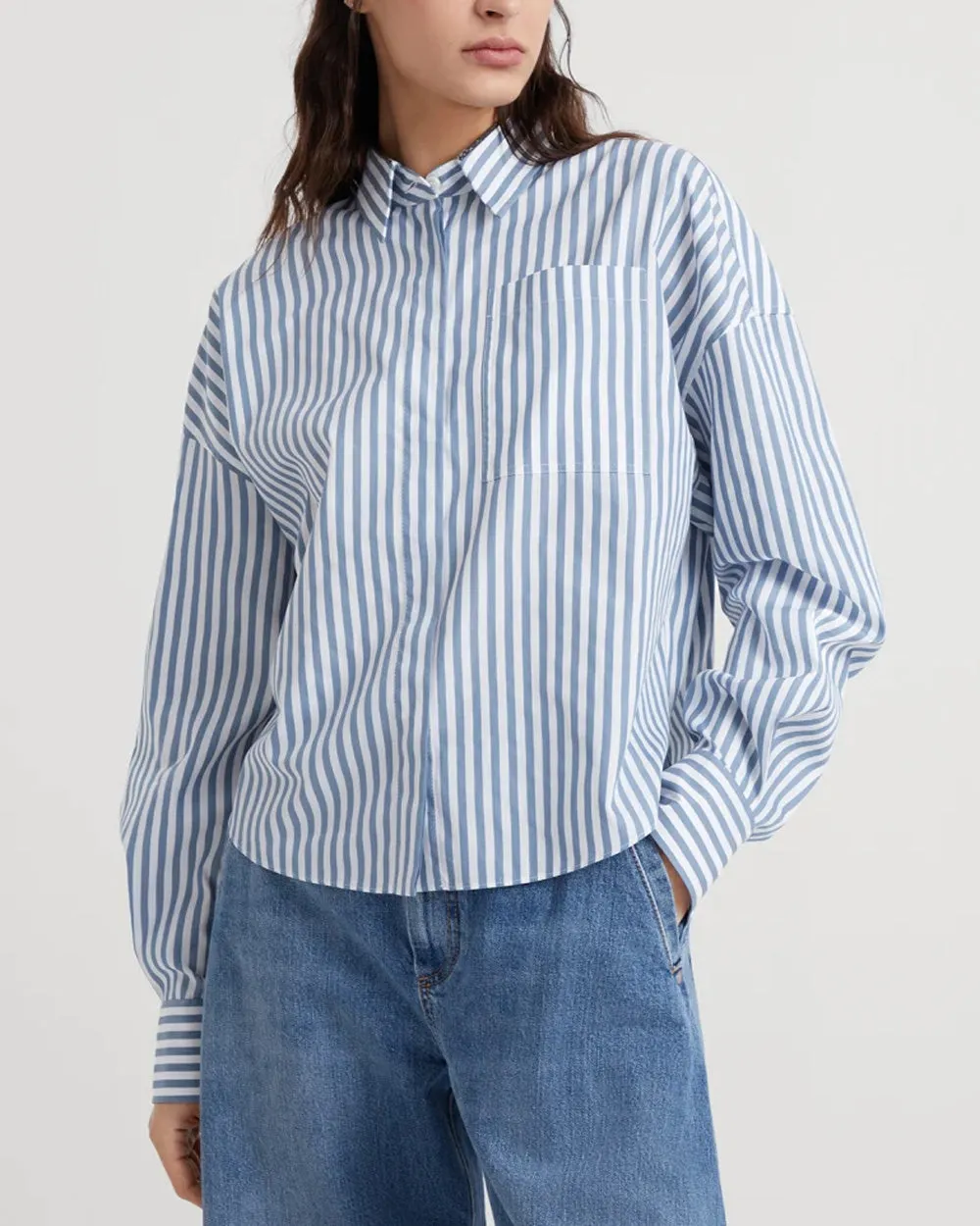 Light Blue and White Stripe Silk Blouse