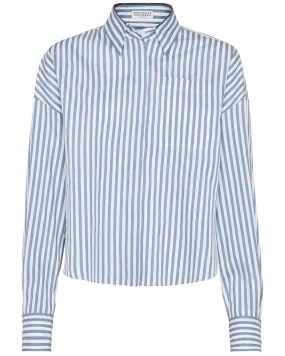 Light Blue and White Stripe Silk Blouse