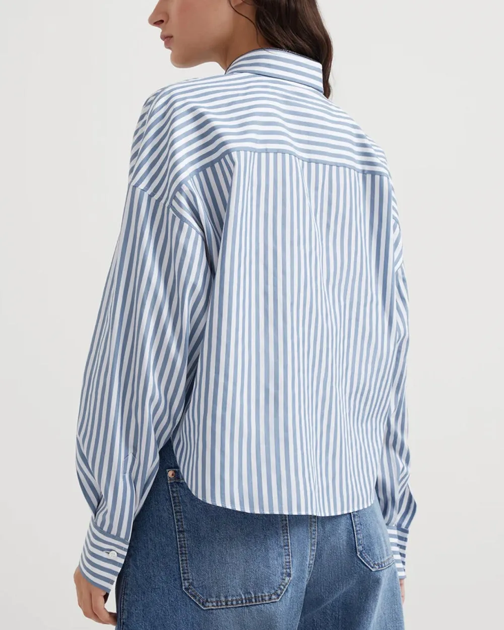 Light Blue and White Stripe Silk Blouse