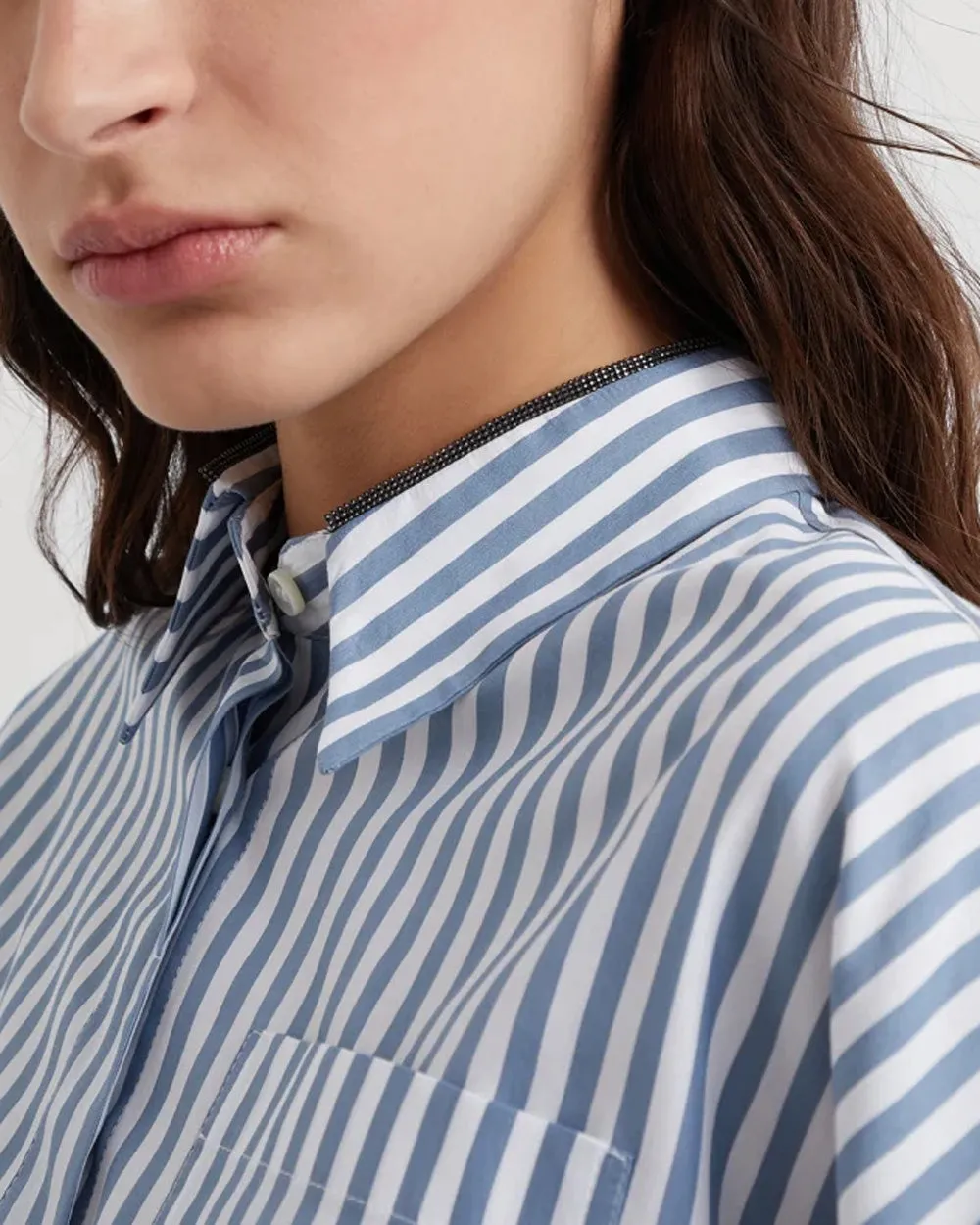 Light Blue and White Stripe Silk Blouse