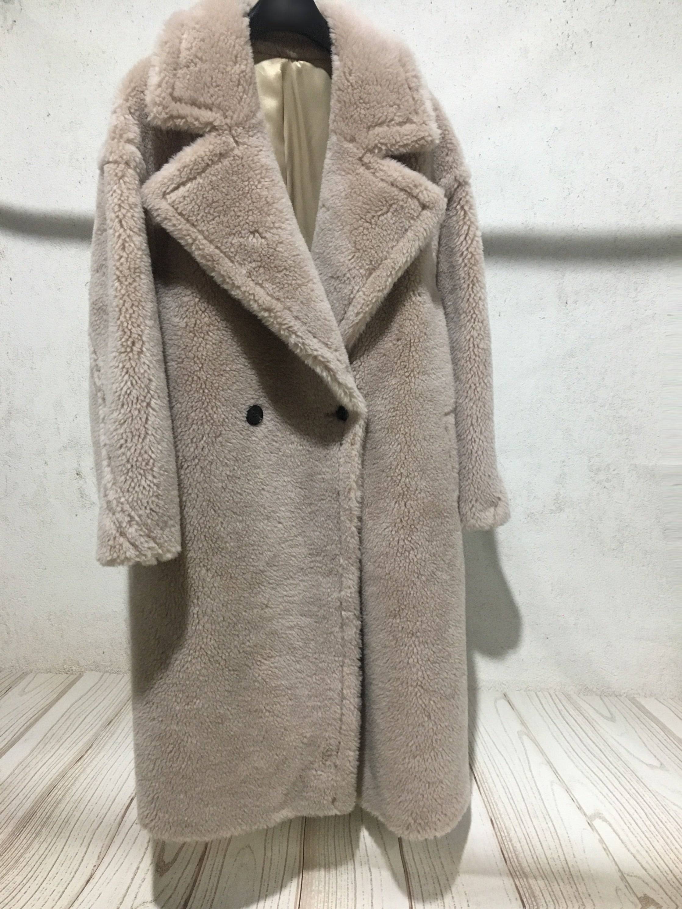 Long Loose Fit Shearling Fur Teddy Coat