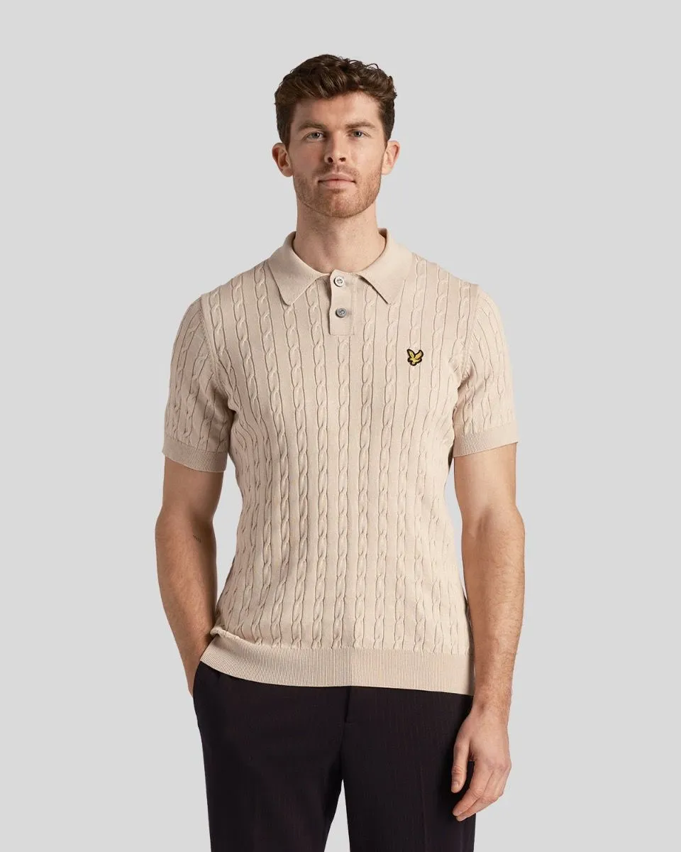 Lyle & Scott Cable Knitted Polo Shirt Jumper Cove