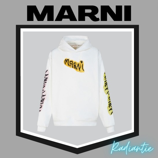 MARNI  |White bio cotton hoodie with graffiti prints