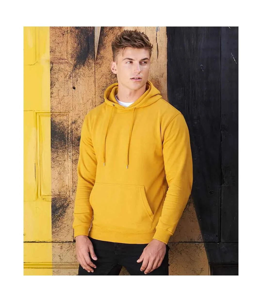 Mens organic hoodie mustard yellow Awdis