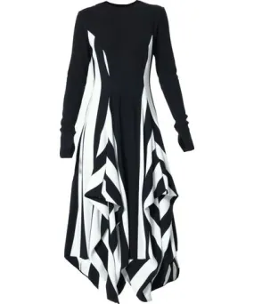 Metamorphoza Women's Long Striped Dress In Black And White