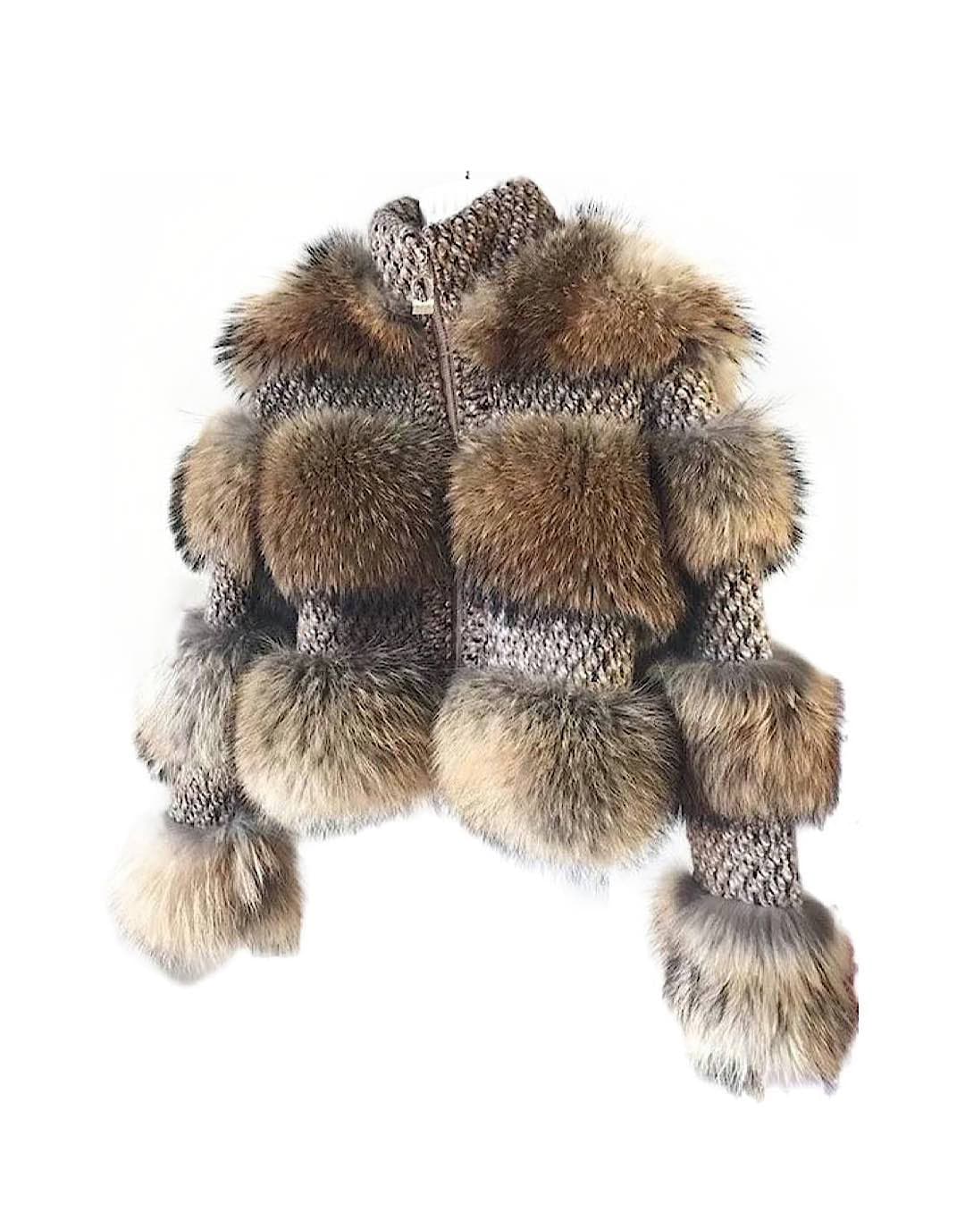 Multi Color Raccoon Fur Tweed Coat