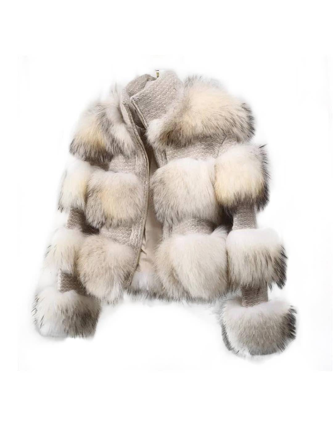 Multi Color Raccoon Fur Tweed Coat