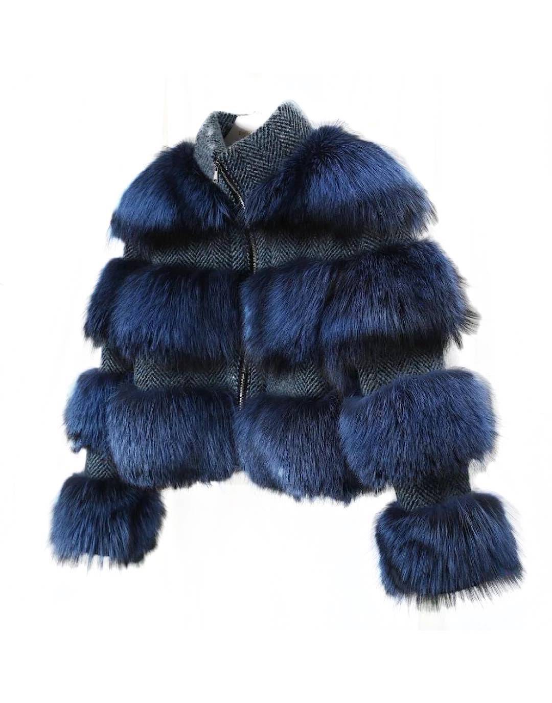 Multi Color Raccoon Fur Tweed Coat