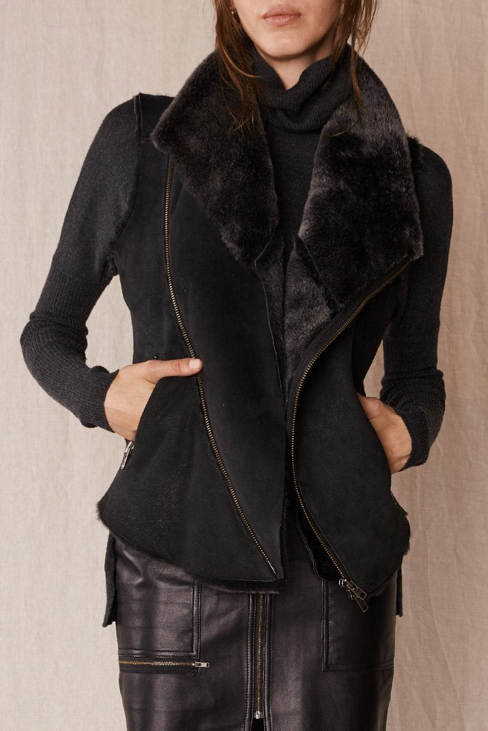 Nolita Drape Vest Black Shearling