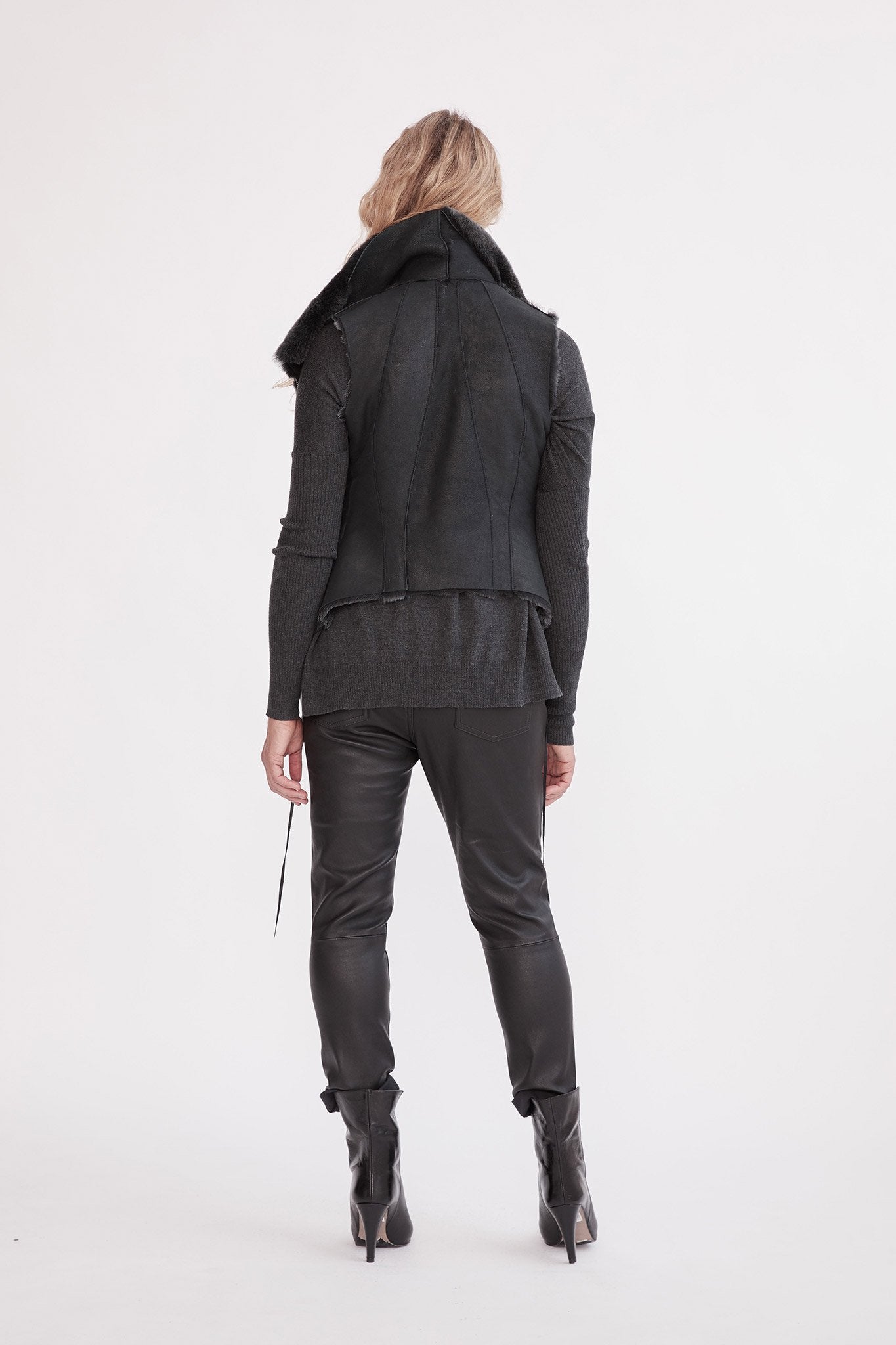 Nolita Drape Vest Black Shearling