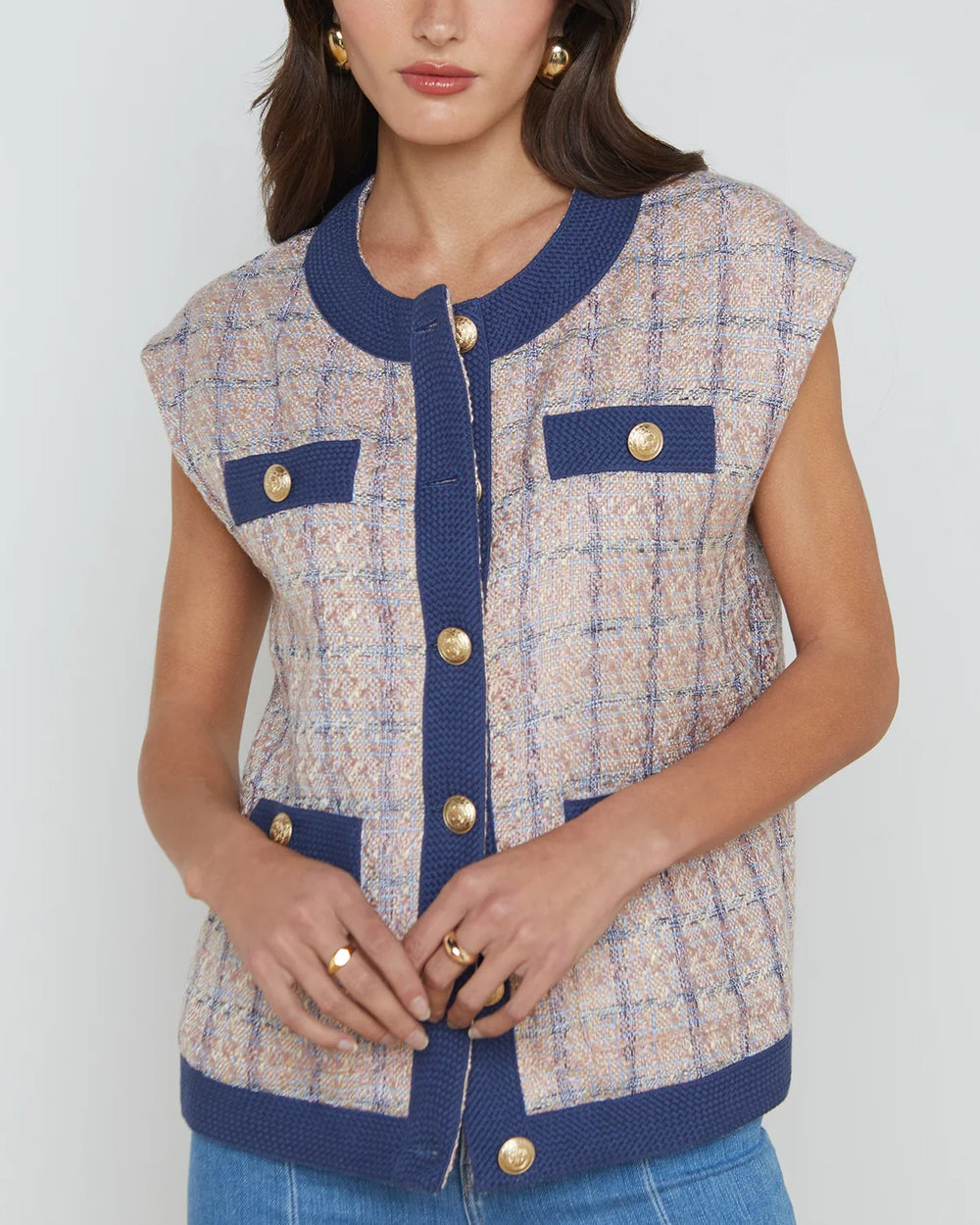 Pink and Blue Tweed Laurel Oversized Vest