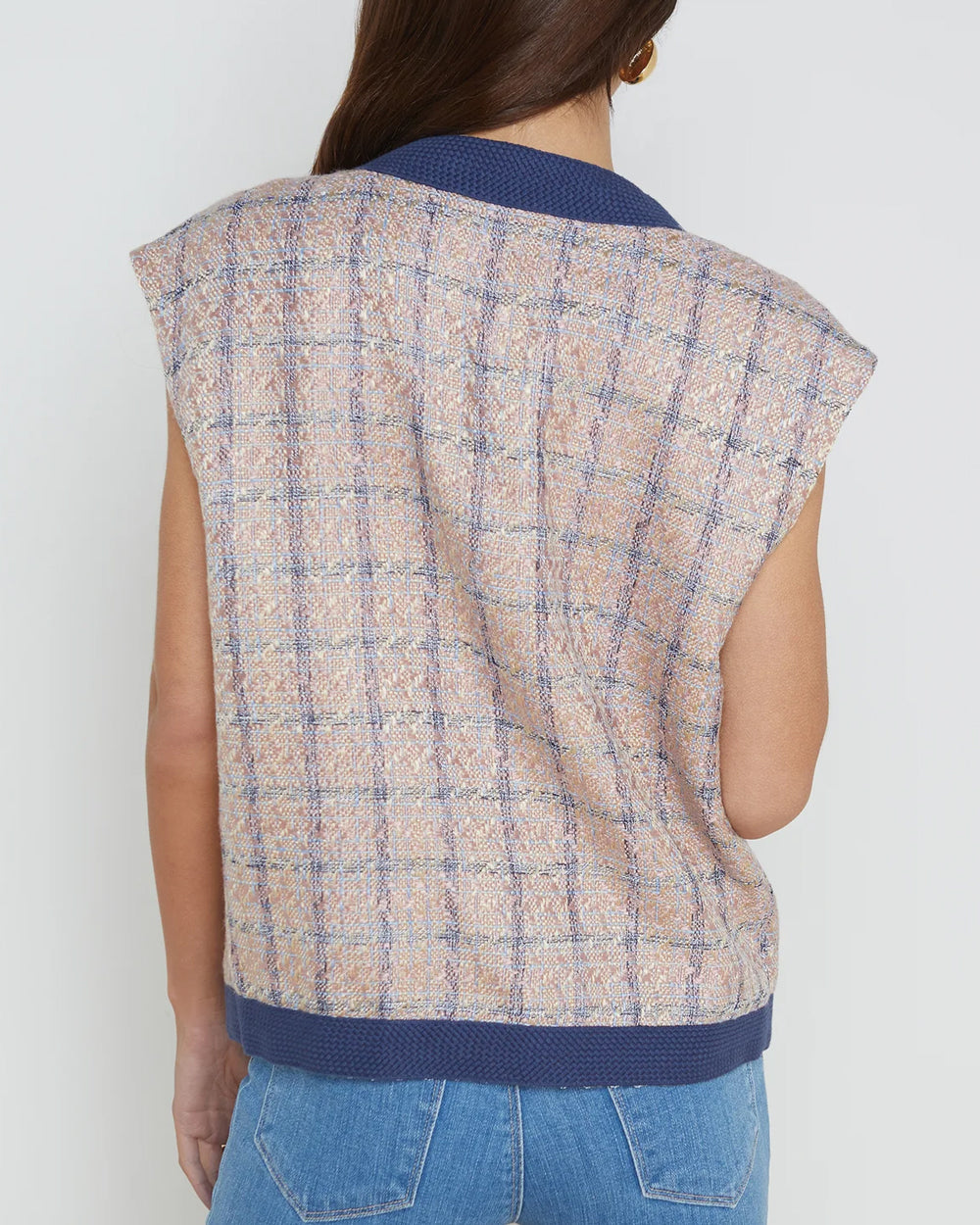 Pink and Blue Tweed Laurel Oversized Vest