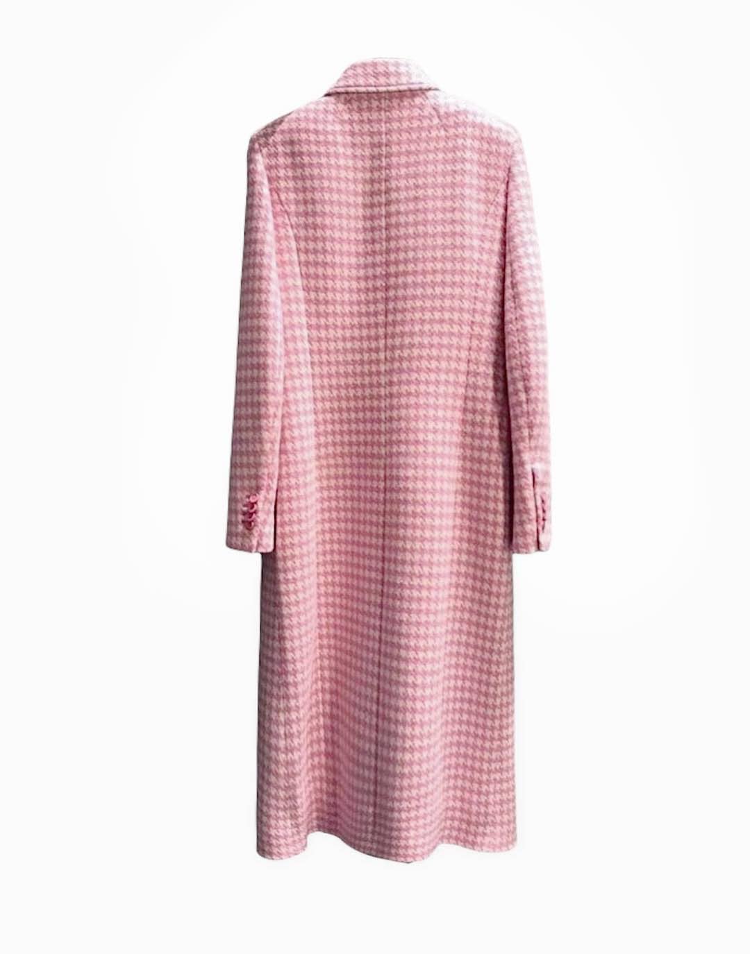 Pink Houndstooth Long Lapel Coat