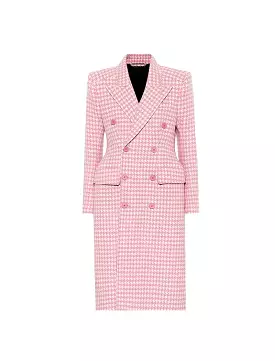 Pink Houndstooth Long Lapel Coat