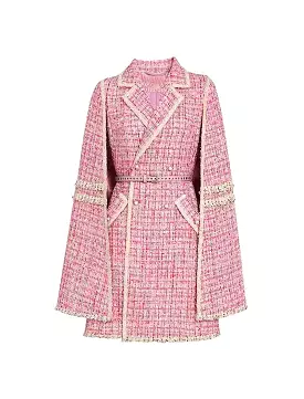 Pink Tweed Cape Belted Coat