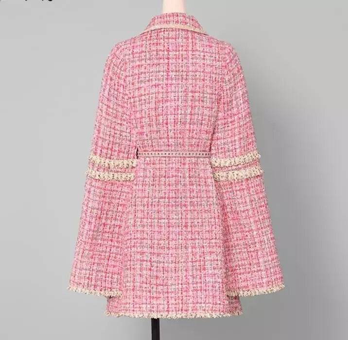 Pink Tweed Cape Belted Coat