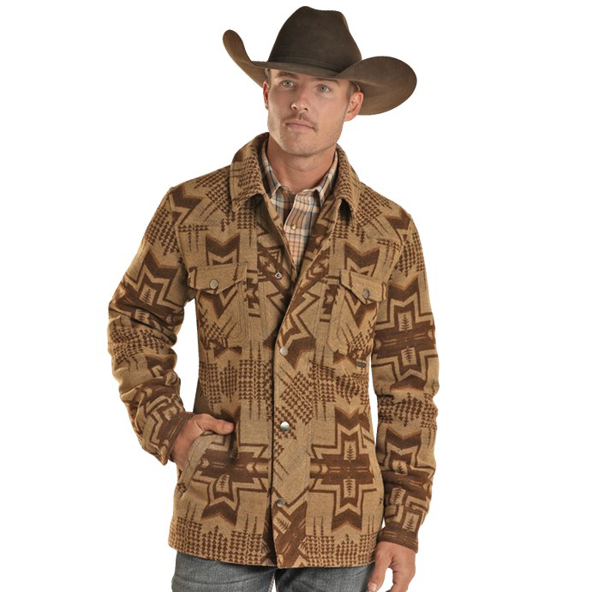 Powder River Outfitters Men's Tan Aztec Wool Coat