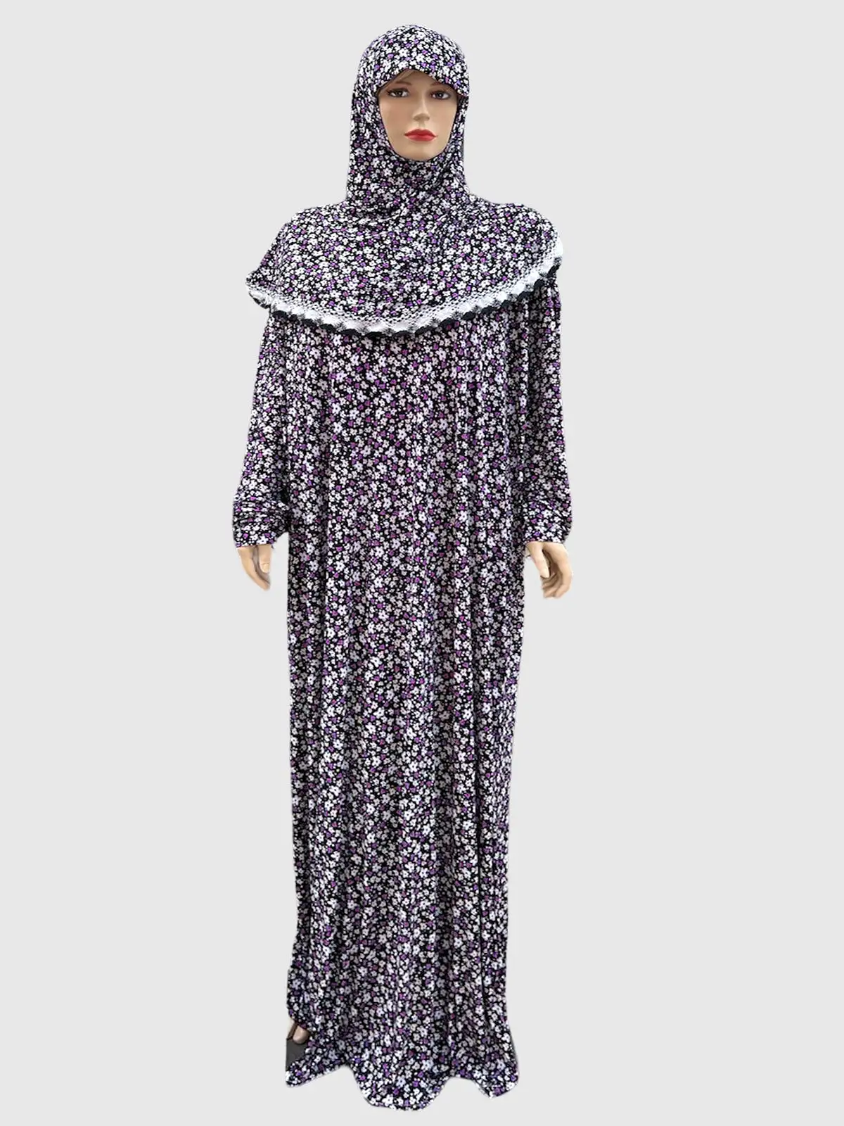 Printed Style Long Flare Sleeve Sports Hijab Women's Prayer Dress PD-829