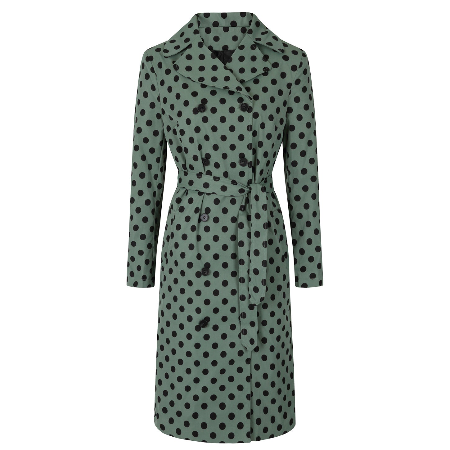 Sage Green and Black Polka Dot Trench Coat Jacket