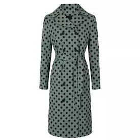 Sage Green and Black Polka Dot Trench Coat Jacket