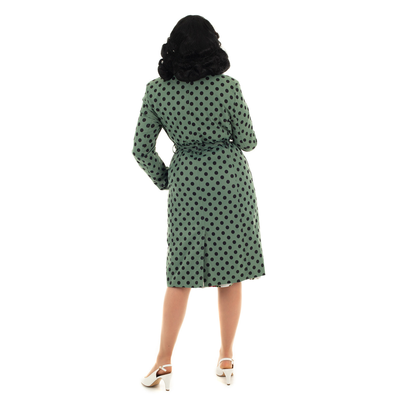 Sage Green and Black Polka Dot Trench Coat Jacket