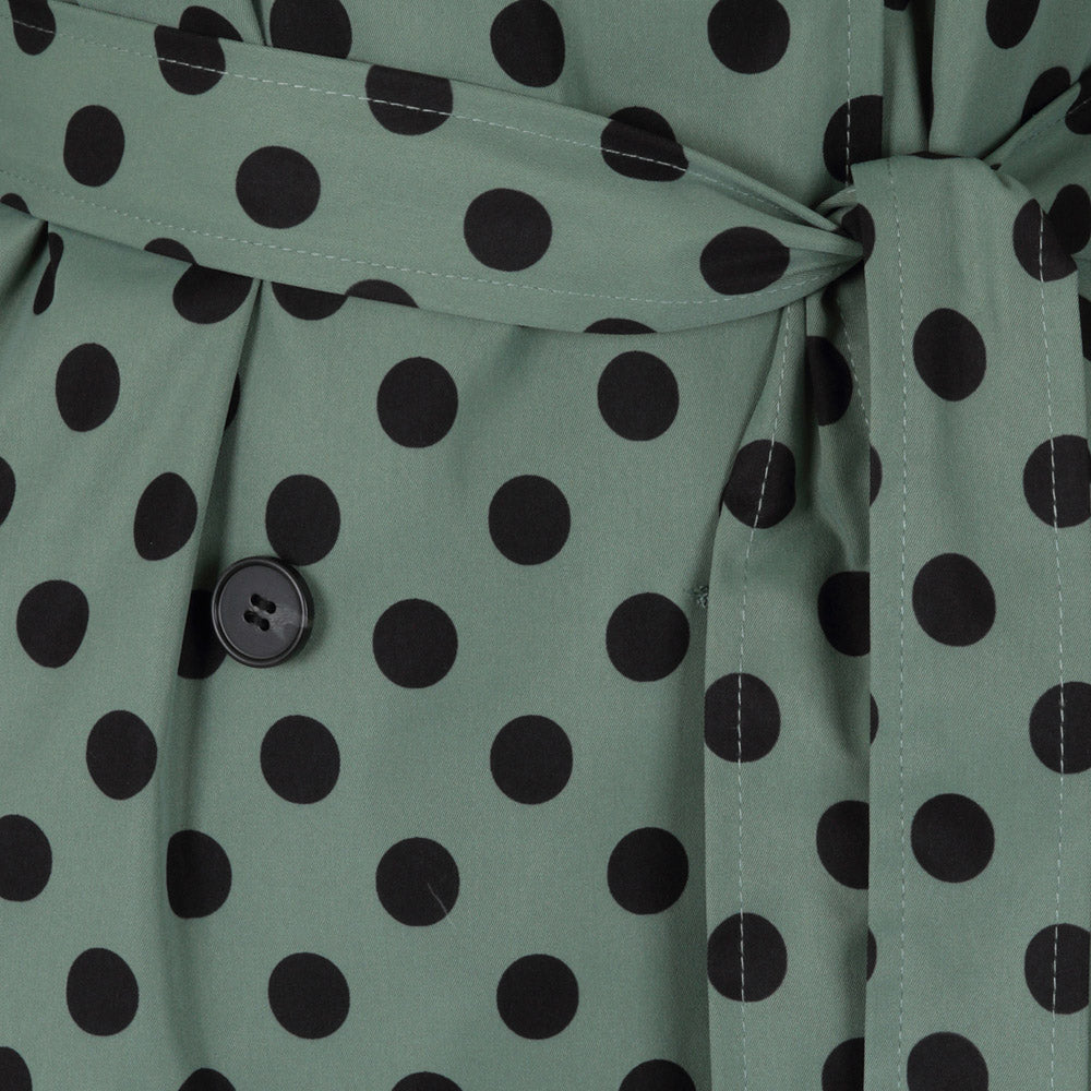 Sage Green and Black Polka Dot Trench Coat Jacket