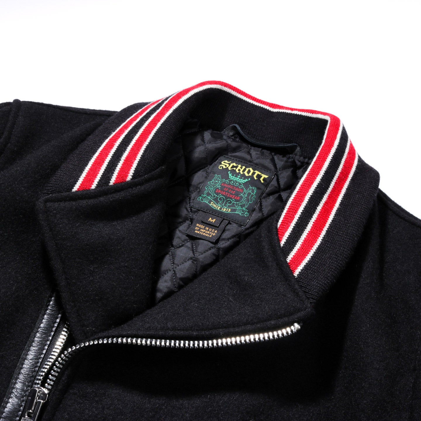 SCHOTT WOOL MOTO VARSITY JACKET BLACK