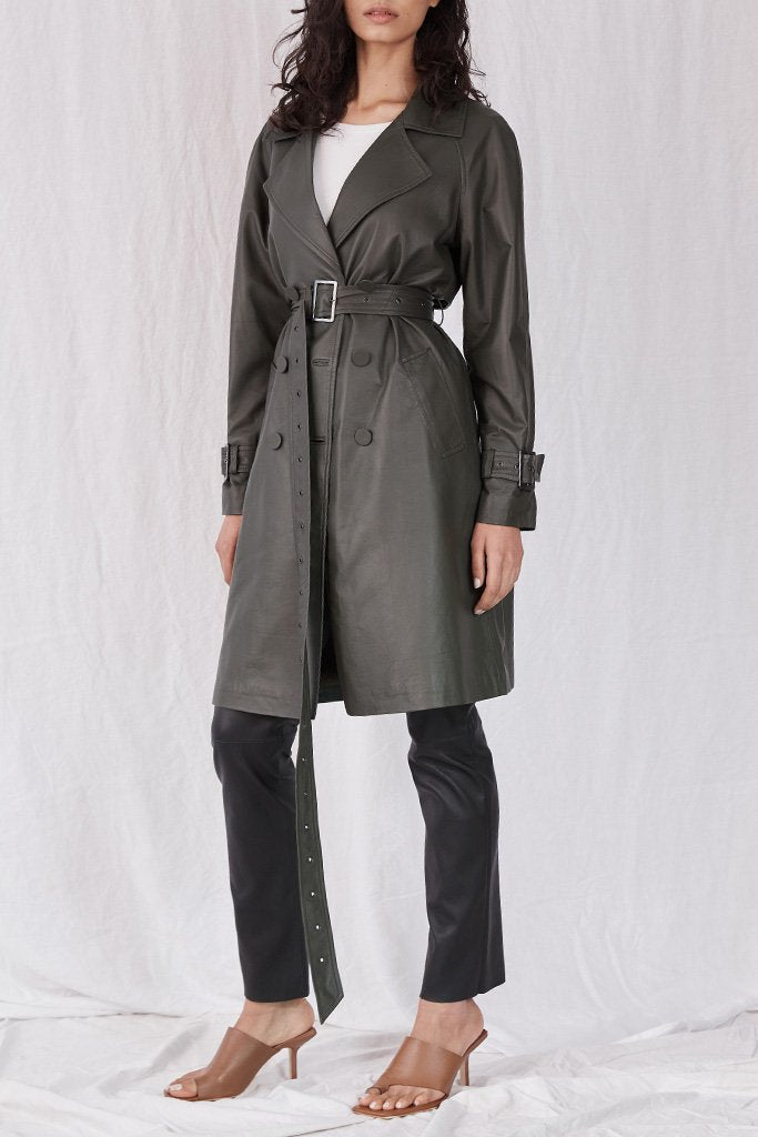 Soho Slouch Leather Trench Bottlebush Green Leather