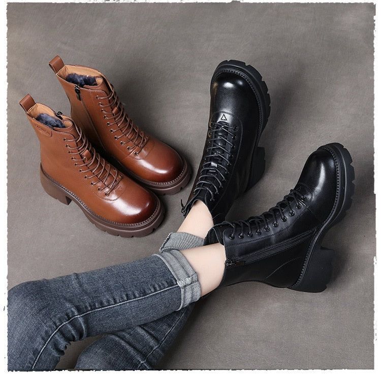 Solid Genuine Leather Ankle Boots - Women's Casual Shoes GCSX45