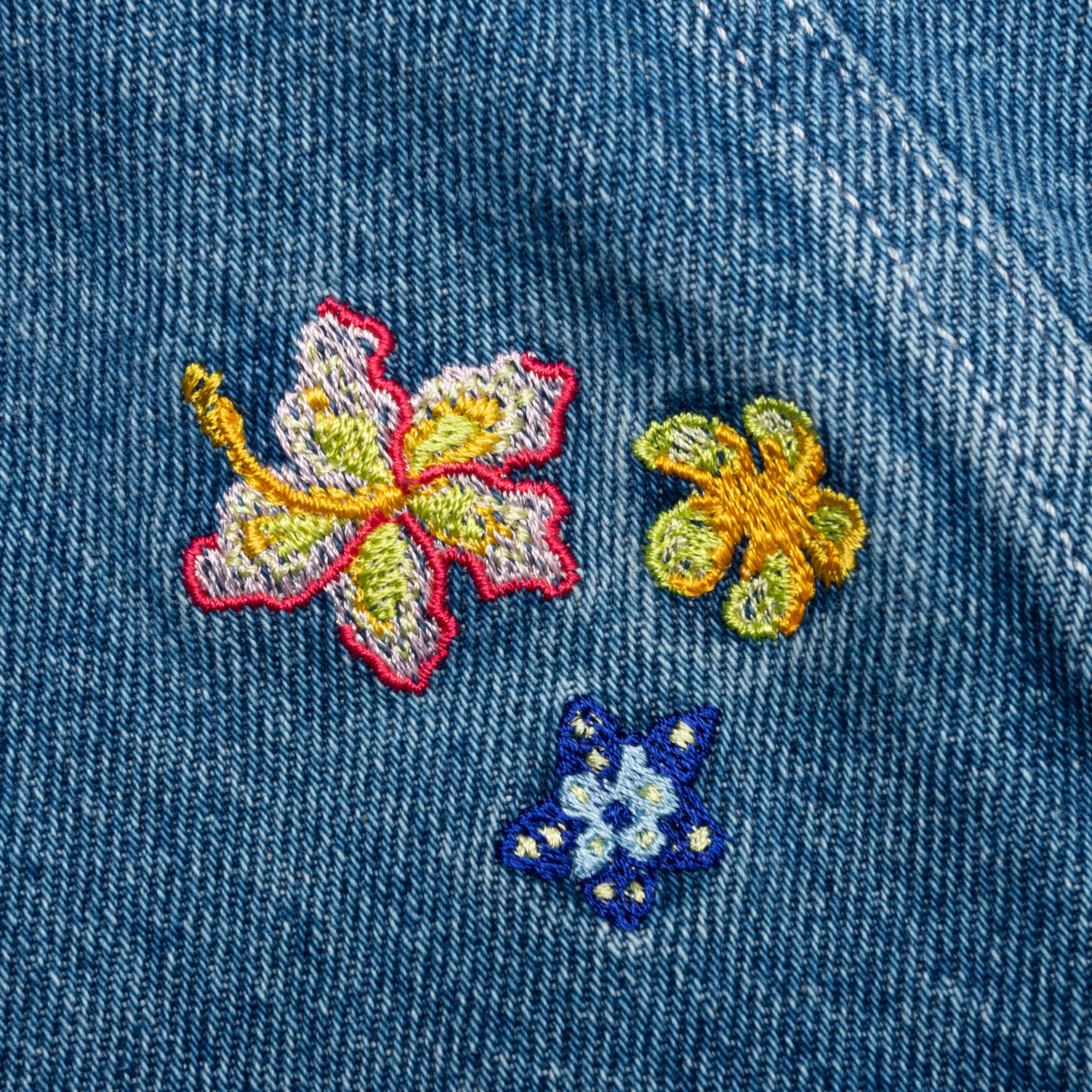 Stone Wash Denim Embroidered Motif Jacket - Stone Wash