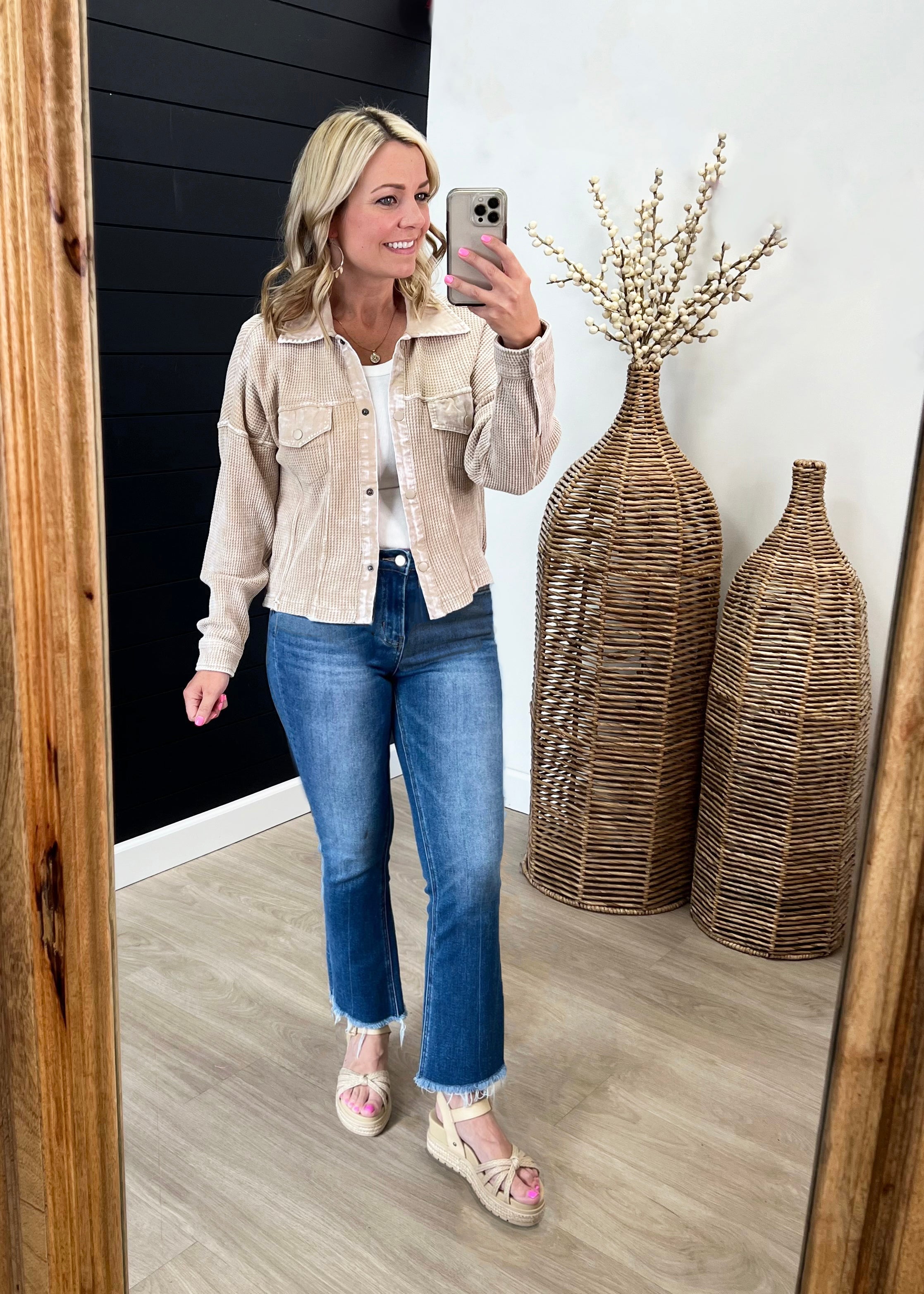 Taupe Waffle Knit Cropped Jacket