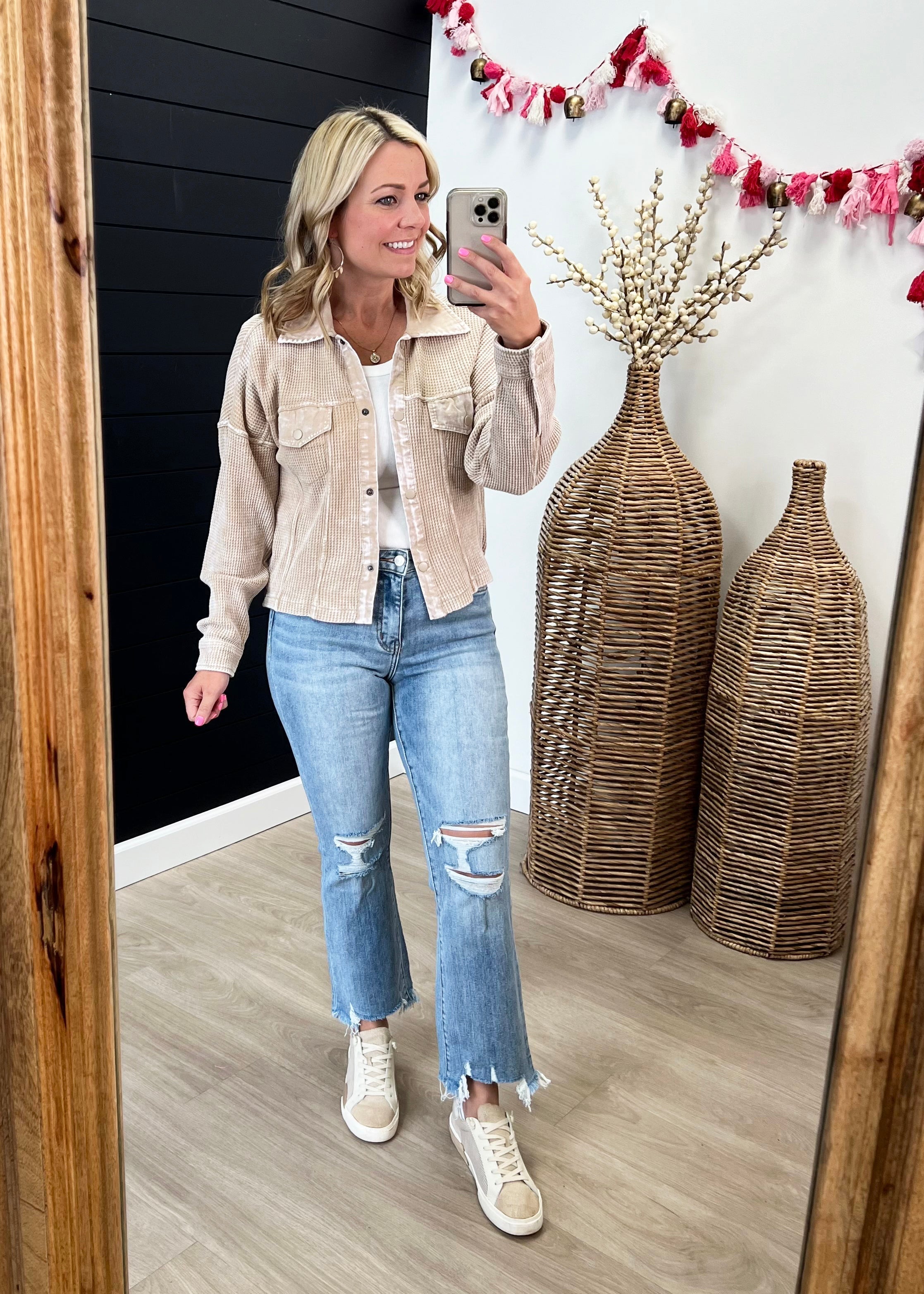 Taupe Waffle Knit Cropped Jacket