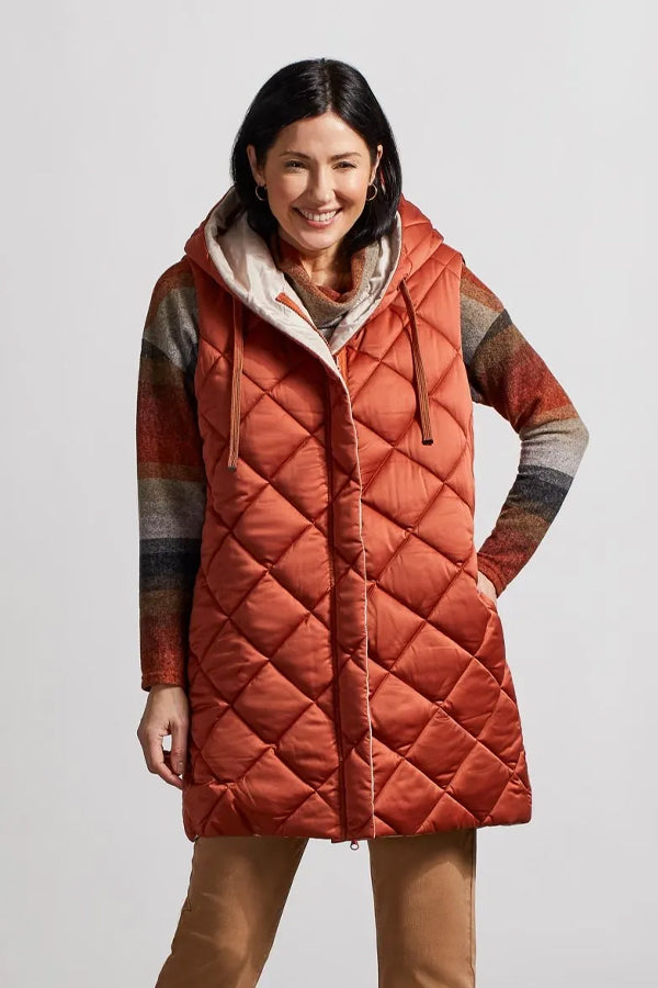 Tribal Reversible Long Hooded Puffer Vest