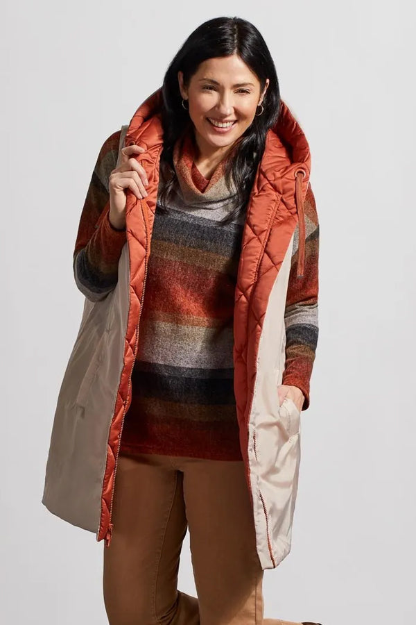 Tribal Reversible Long Hooded Puffer Vest