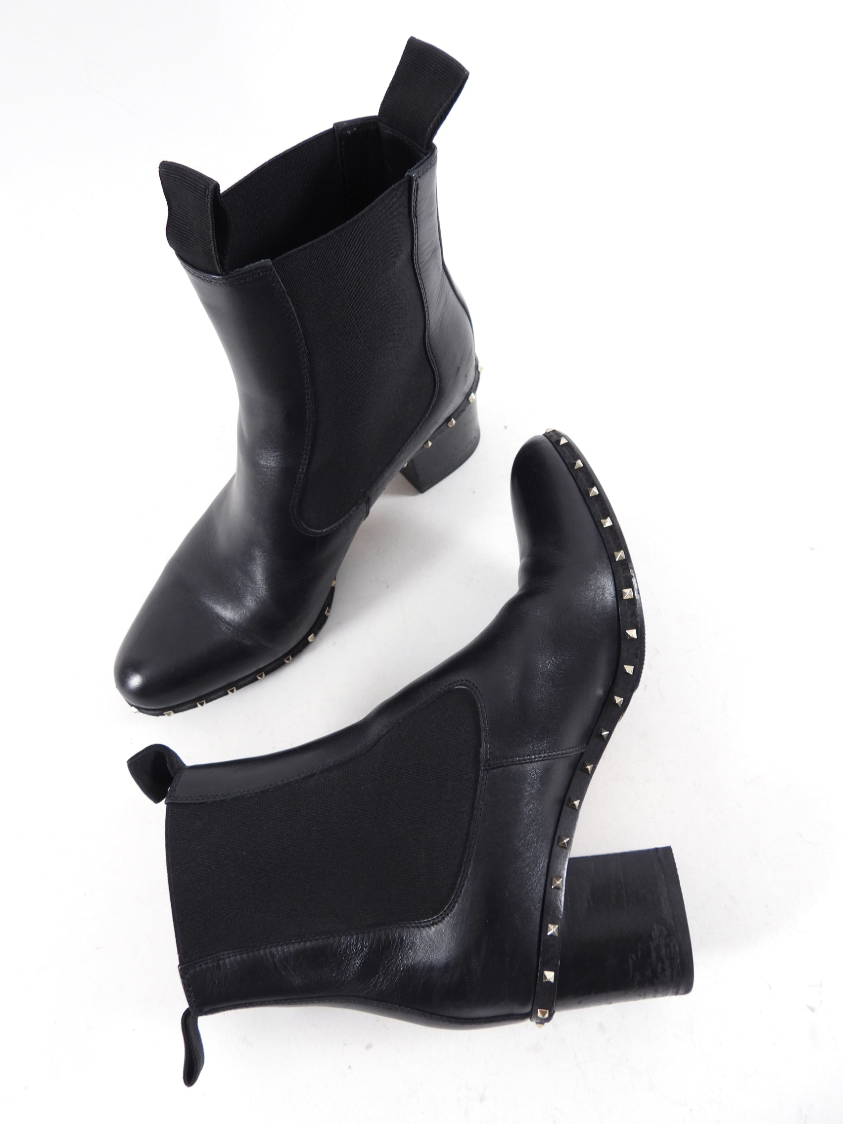 Valentino Black Rock Stud Ankle Boots - 37.5 / USA 7.5