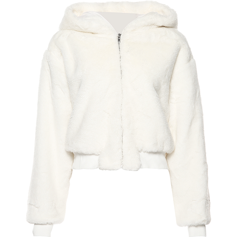 WHITE HOODED PLUSH COAT BY24085